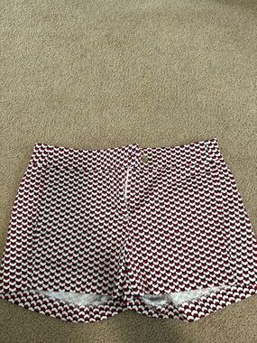 J. Crew Red and White Geometric High-Waist Shorts